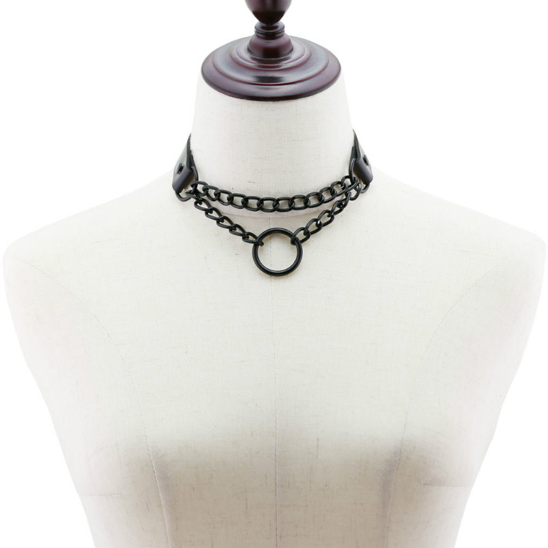 Gothic Dark circle chain collar harajuku punk choker women girls black leather buckle chocker emo kawaii jewelry accessories