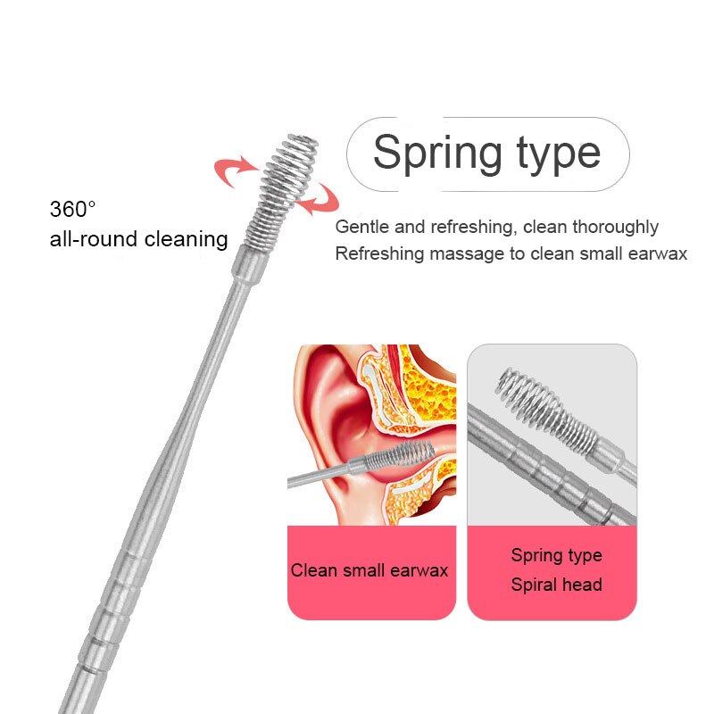 Ohrenschmalz Entfernung Reiniger Werkzeug Bausatz 8-Stück Ohrstöpsel Bausatz mit Lagerung Kasten Edelstahl Spirale Ohr Kürette einstellen M2