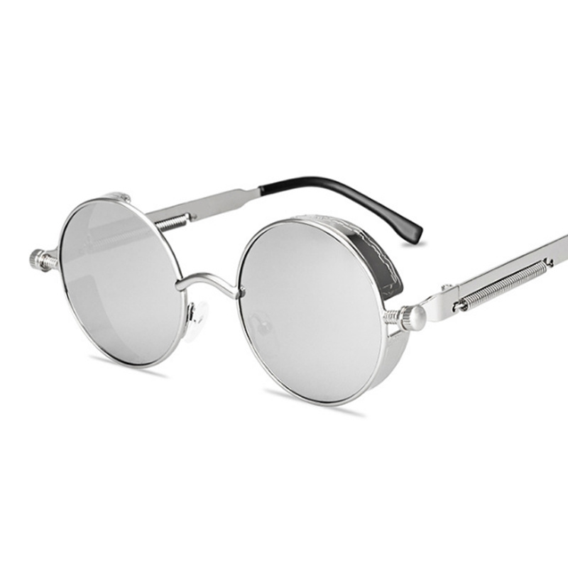 Gafas De Sol redondas para hombre y mujer, lentes góticas Steampunk, De De , Vintage, a la , De Metal: Blanco