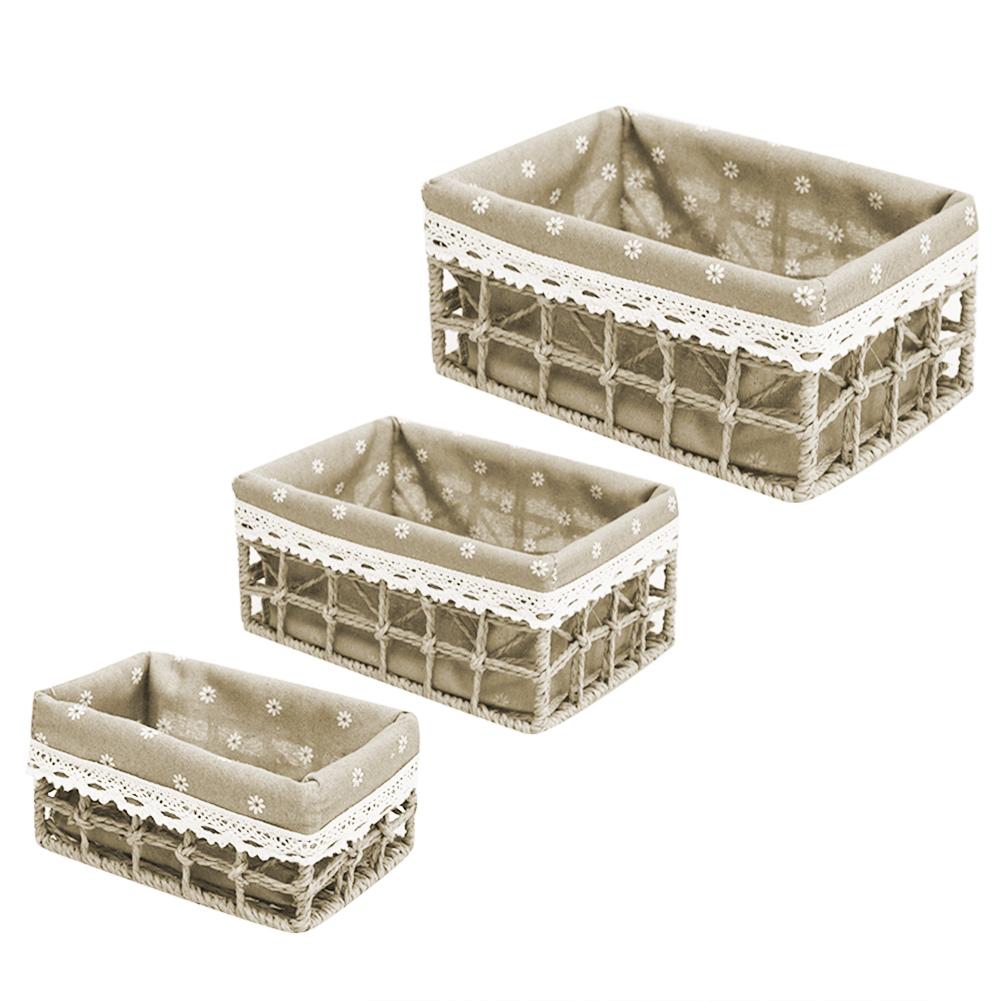 3 uds. Cesta de almacenamiento de mimbre cesta de almacenamiento a prueba de polvo diversos organizador de Juguetes Para el cuarto de baño cestas de organizador hechas a mano: C