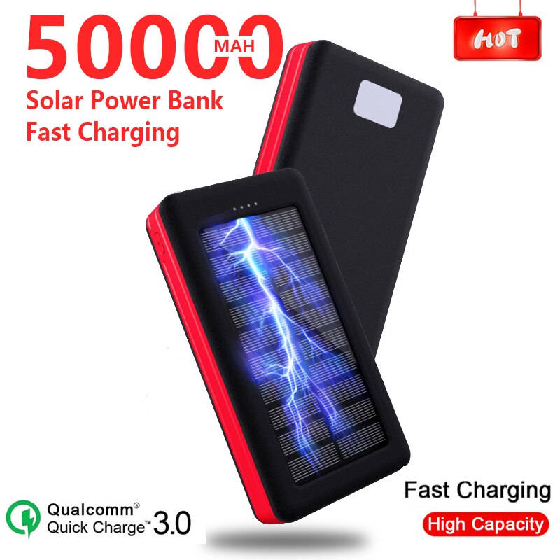 50000 mah zonne-energie powerbank powerbank voor iphone samsung xiaomi grote capaciteit led draagbare oplader outdoor waterdichte powerbank
