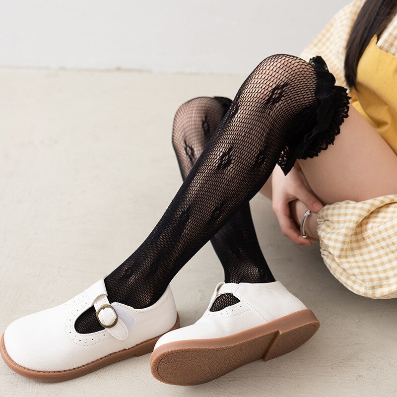 Calcetines hasta la rodilla de encaje para niñas, medias largas de princesa con volantes, malla transpirable, calado, verano, 2022
