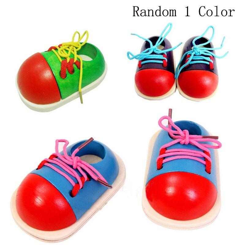 1 Pcs Casuale Per Bambini Montessori Giocattoli Educativi Per Bambini Giocattoli di Legno Del Bambino Allacciatura Scarpe Prima Educazione Montessori Sussidi Didattici: green