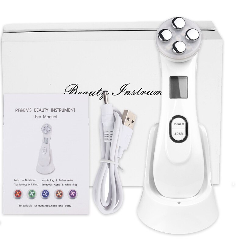 6IN1 RF & EMS Radio mésothérapie électroporation visage beauté stylo radiofréquence LED Photon visage rajeunissement de la peau dissolvant rides: White-Box