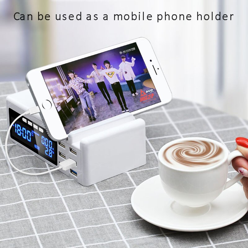 Iphone Xiaomi Huawei'S USB Phone Fast Charging Station Display Time Temperature Multifunction 40W 6 USB Port Charger Station Hub