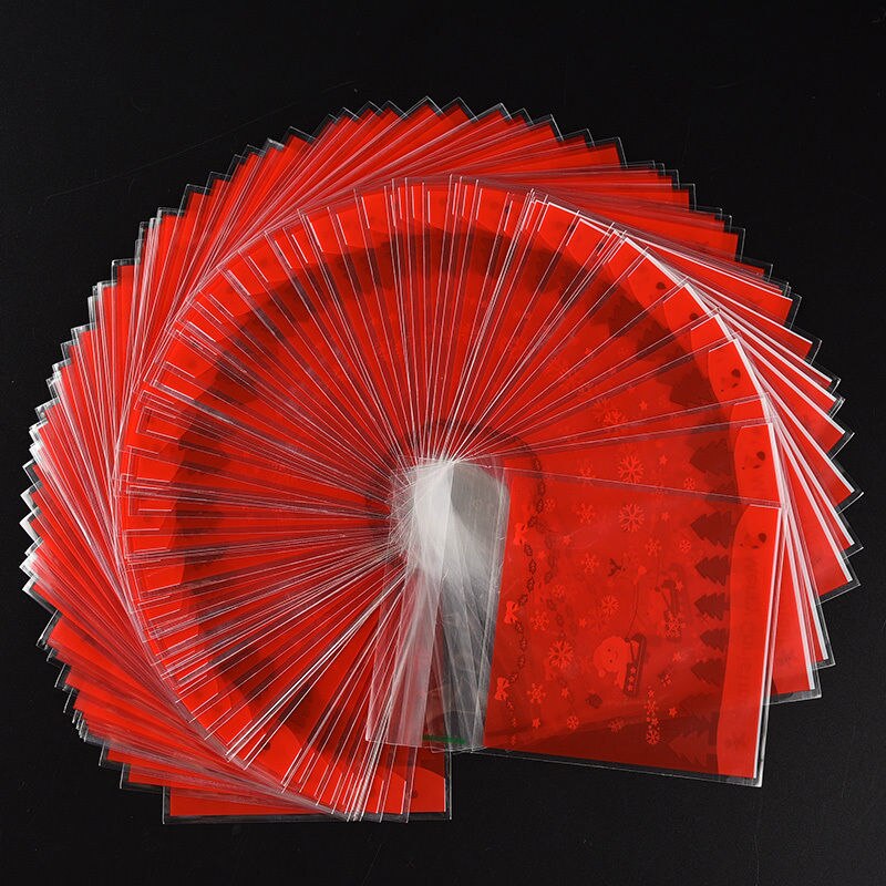 100PCS cookie packaging Christmas Santa Claus Reindeer favor self adhesive plastic bags
