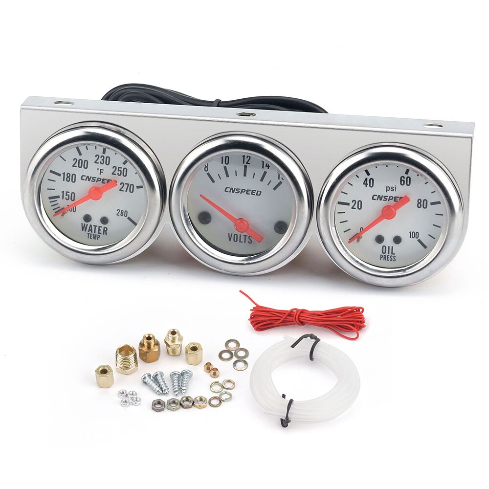 Universal Car 2'' 52mm Chrome Volt Water Temp Gauge Oil Pressure Gauge Triple 3 Gauge Set Gauges Kit Car Accessories