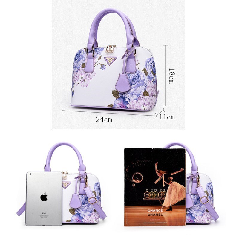 Zhierna kvinners pu lær håndvesker tote topp håndtak bag skulderveske for tenåringer jenter dame crossbody vesker blomstertrykk