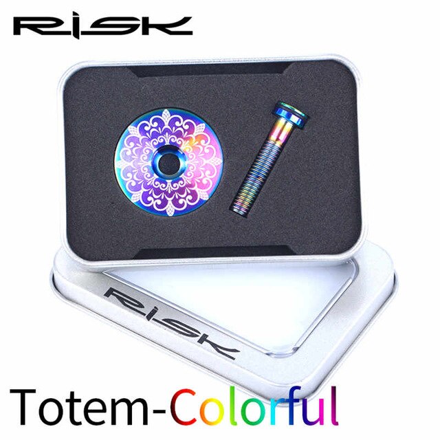 Risico Titanium Legering Fiets Headset Cap Fiets Headset Stem Bolt Headset Schroef Voor Mtb Bmx Fixed Gear/Vouwfiets stuurpen Top Cap: totem rainbow
