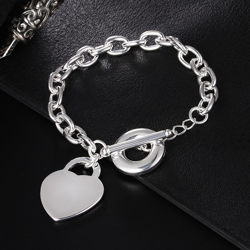 Silver 925 Heart Pendant Charm Bracelets For Women Wedding Jewelry Valentine's Day