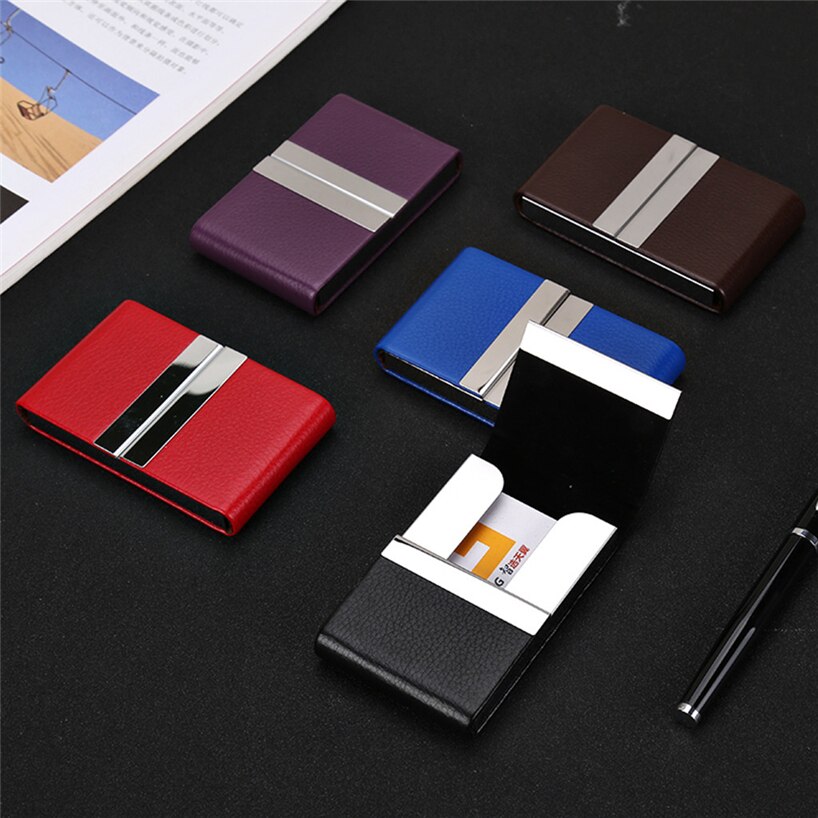 Funda abatible de Metal de cuero PU aeliciy funda de tarjeta de crédito de doble apertura caja de paquete mujeres hombres tarjeta de visita ID titular de la tarjeta Case0