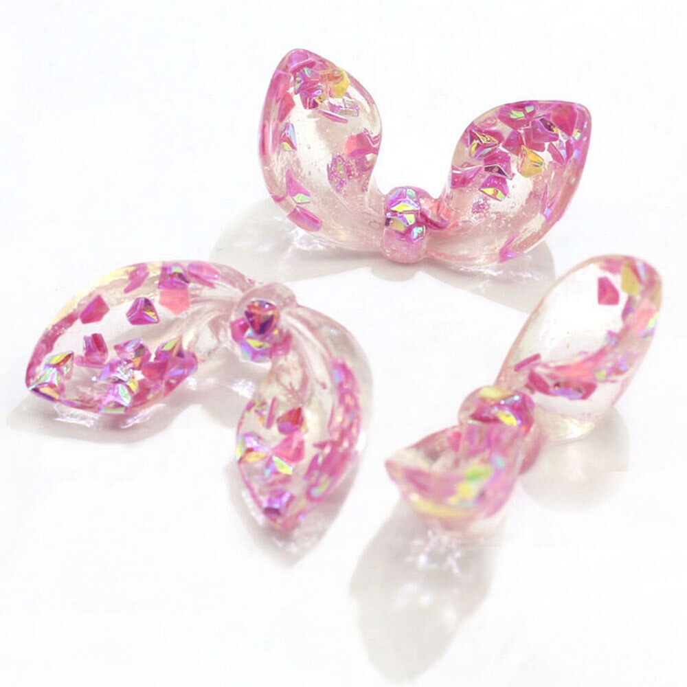 20/50 stuks 3d glitter konijnenoren strik kawaii flatback hars cabochon knutselen diy haarstrik decoratie benodigdheden embellishmen: 6 / 10 x 16 x 27mm-50 stuks