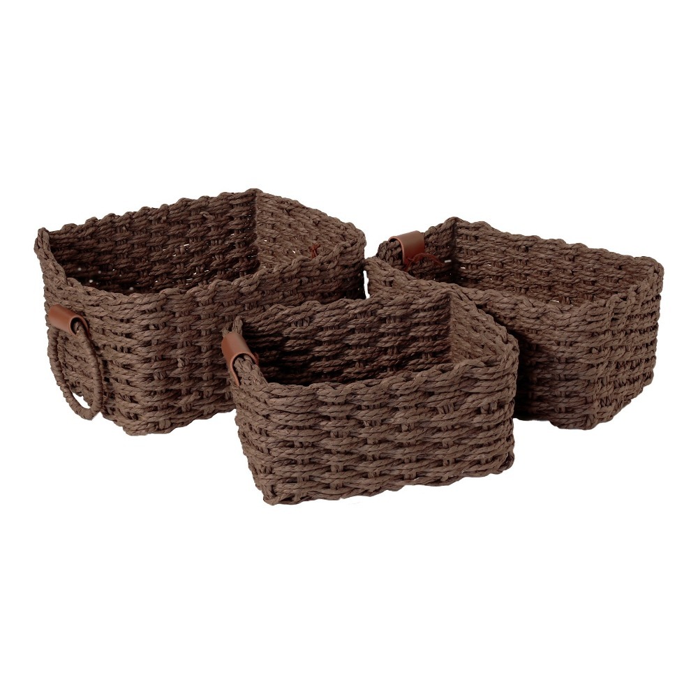 3PCS Handmade Paper Rope Storage Basket Simple Decorative Cosmetics Storage Basket Eco-friendly with Handle Laundry Basket: green