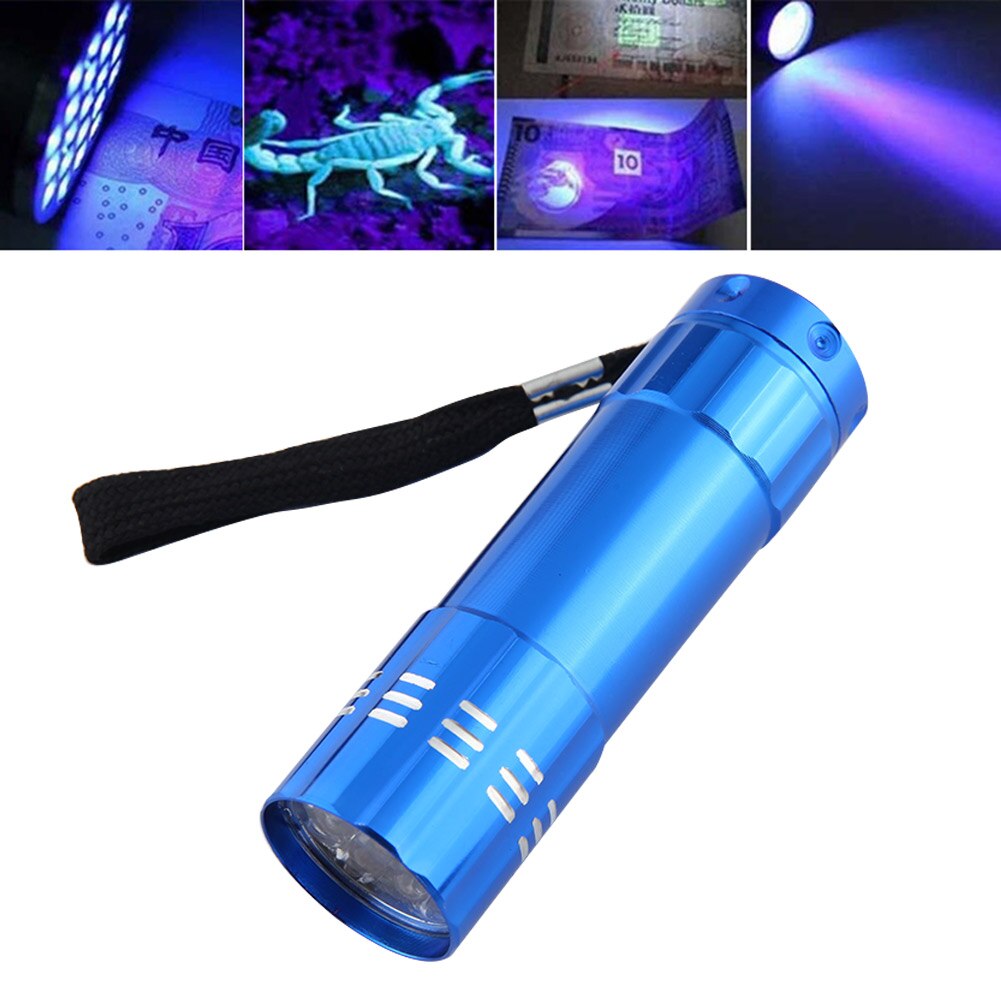 9LED UV Lamp Mini Portable Flashlight Purple Light 395nm Backlight Ultraviolet Torch powerful UV flashlight Torch Detector Lamp: 01 Blue