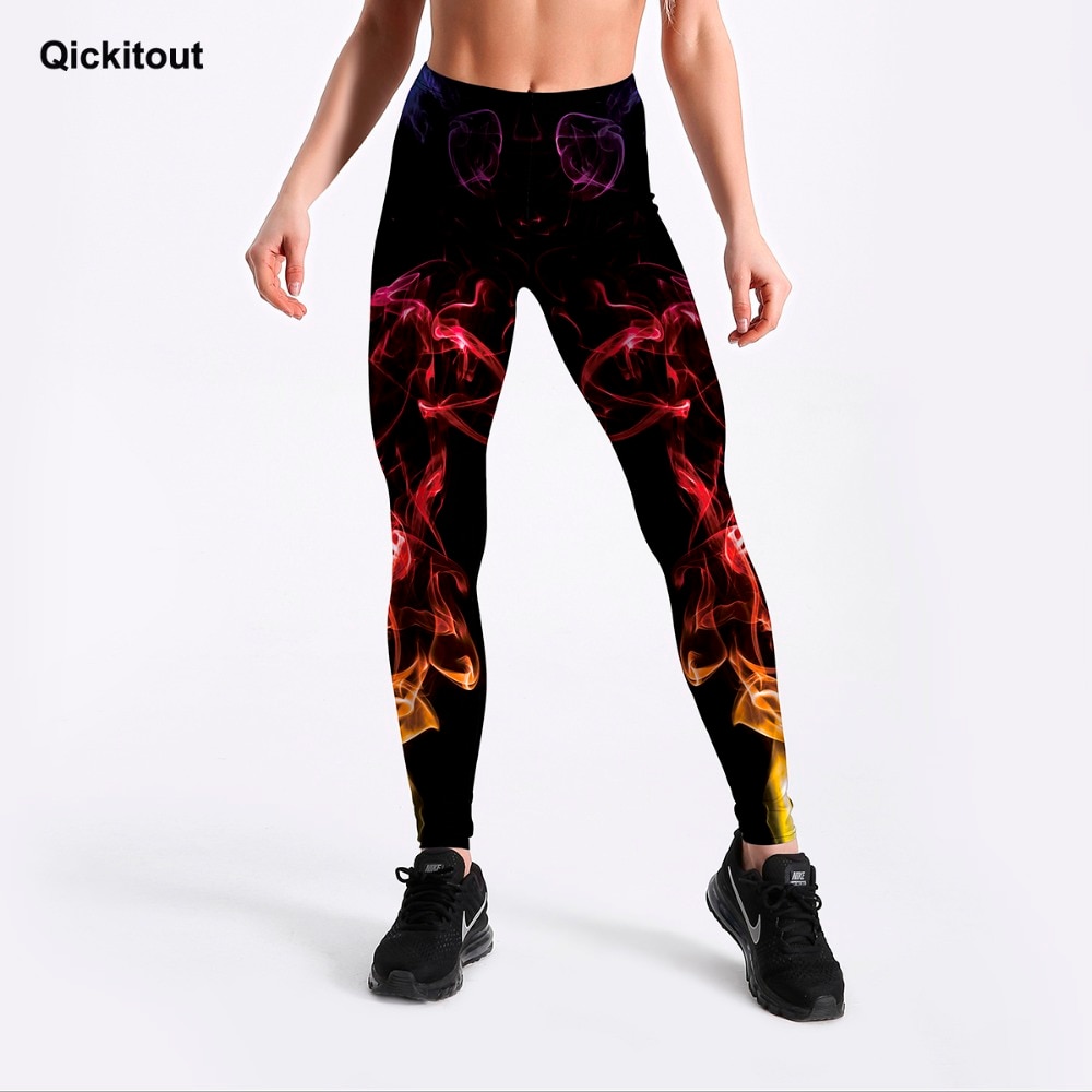 Qickitout 3d digital neon trykt til kvinders leggings sort slank fitness leggings midt talje ankel længde bukser afslappet træning