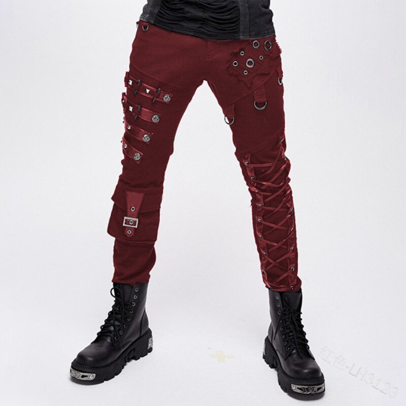 Wepbel kvinder punk pencil bukser kvinder bukser gotisk tøj med metal dekoration rock lynlås bukser: Rød / 5xl