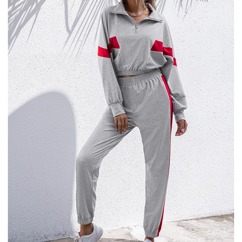Frauen 2 Stück Set Lässige Sportswear 2 Stück Set Frauen Schweiß Hosen Sweatshirt Outfit: Gray / L