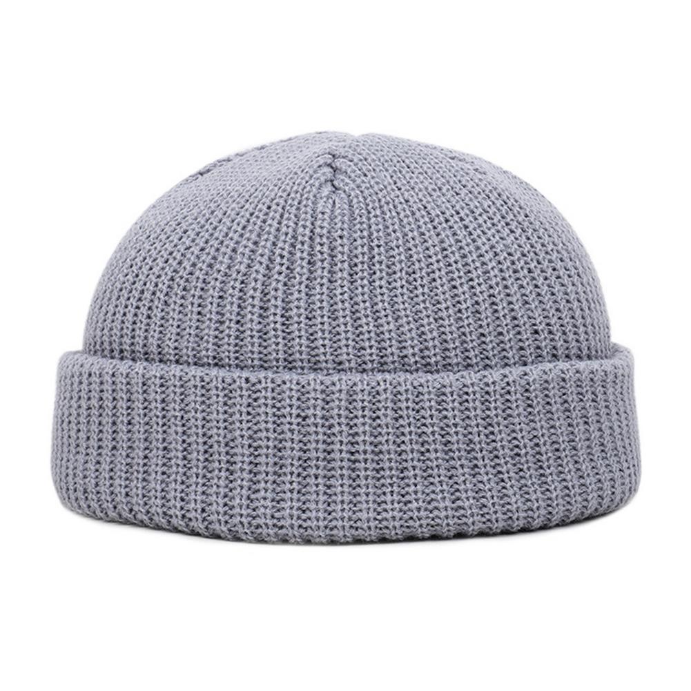 Gorro de lana de Color liso para hombre y mujer, gorro cálido con puño de punto, elástico, para ciclismo al aire libre, pesca y deportes, Invierno: Gray