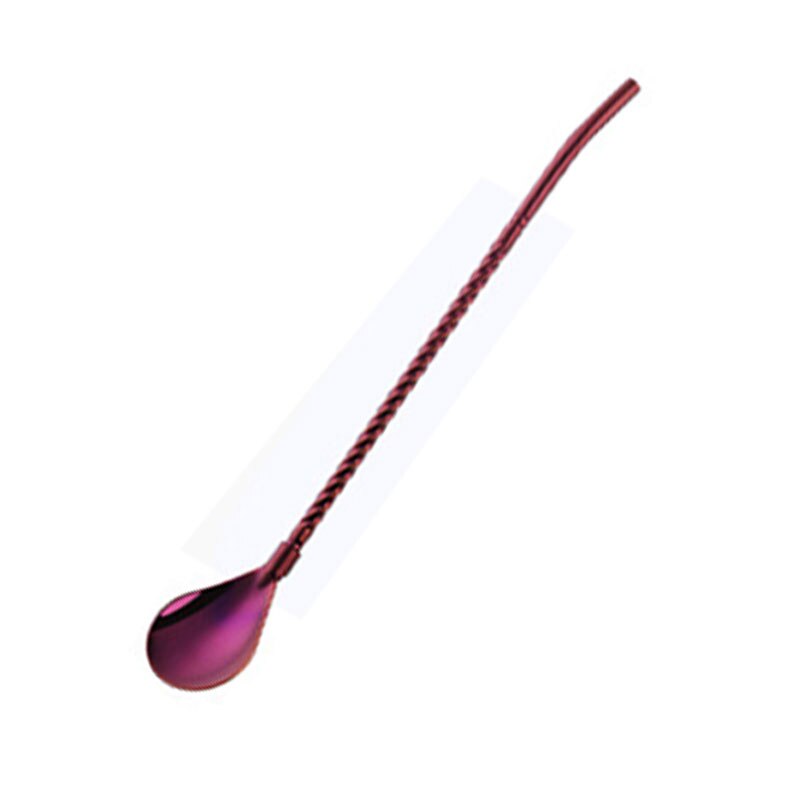 1Pc Lange Twisted Stro Lepel Draagbare Goud Thee Scoop Herbruikbare Gekleurde Rvs Rietjes Cocktail Koffie Roeren Lepel: straight rose gold
