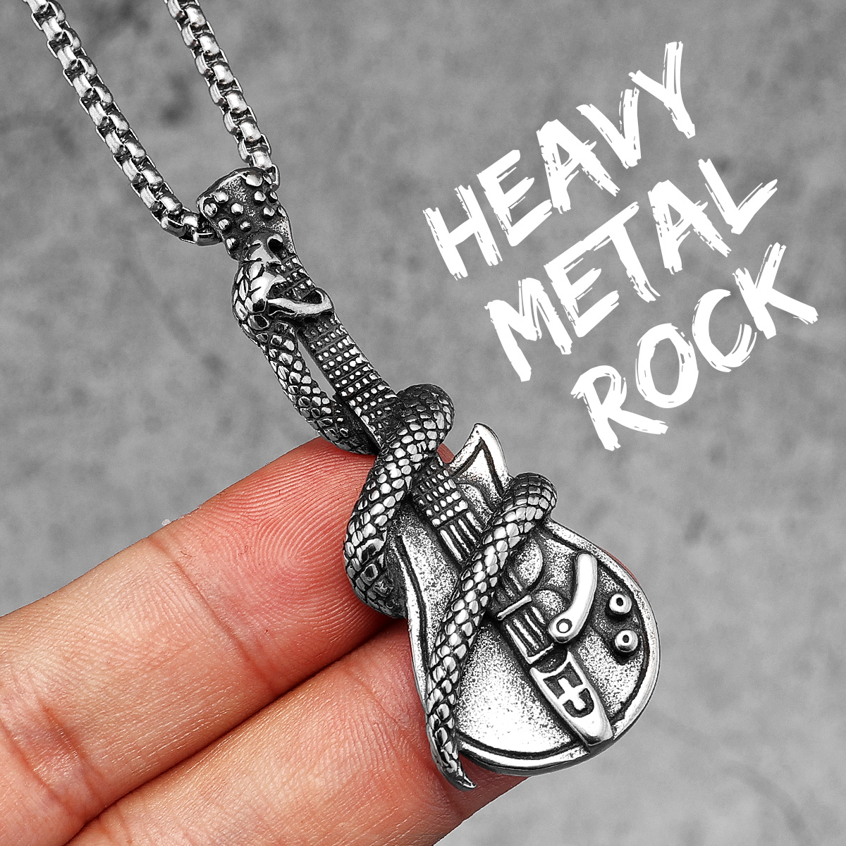 Viper guitarra Heavy Metal Rock acero inoxidable hombres mujeres collares colgante cadena Punk joyería creatividad al por mayor: 60 cm