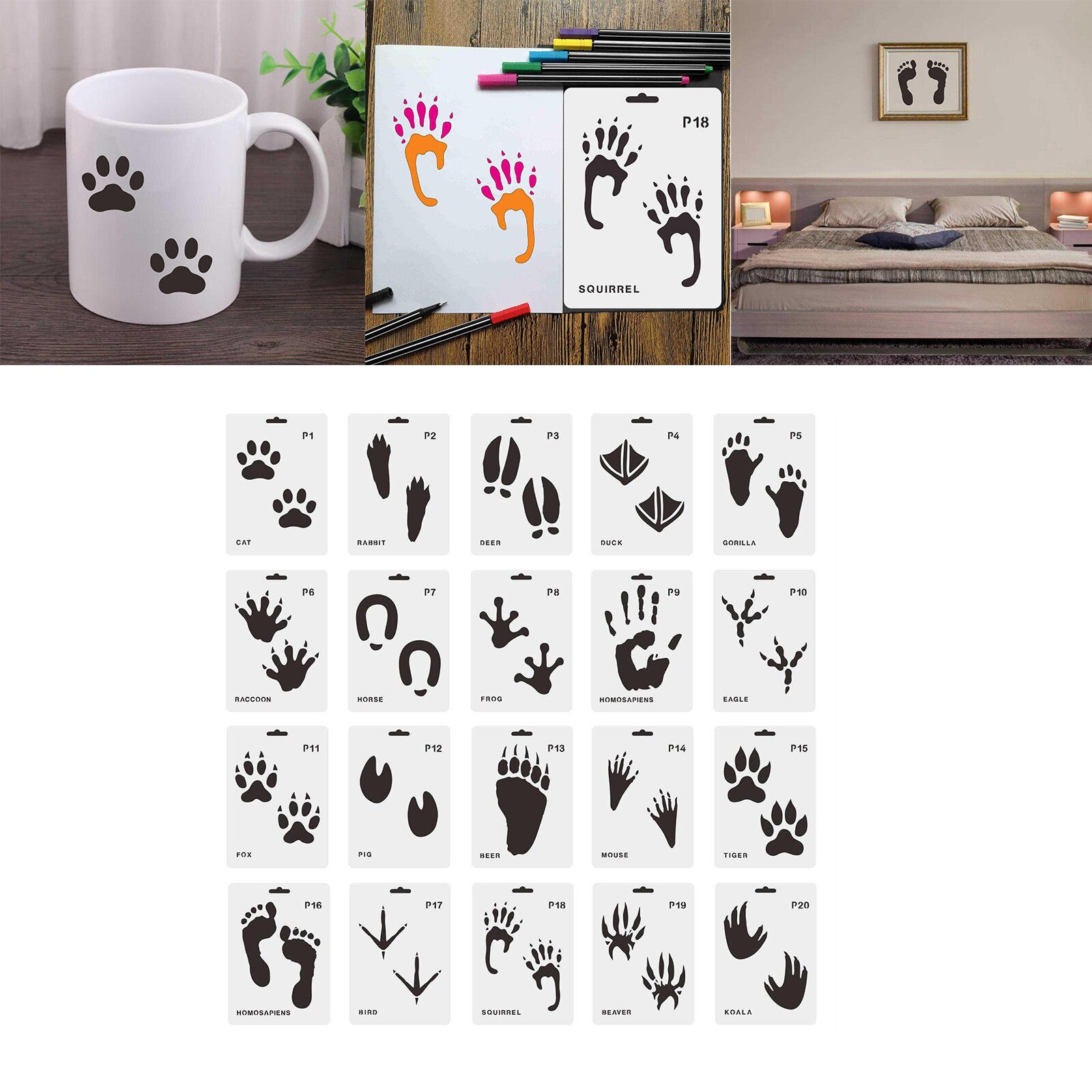 20pcs Stencils Drawing Templates for Painting on Paper Window Glass Door Wall, Art Diy Home Decor Scrap Booking Album Crafts