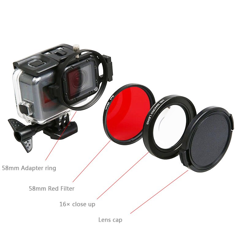 Tauchen Objektiv Filter Unterwasser Objektiv Filter verrotten Filter 16X nah dran hoch objektiv 16 Mal Makro Objektiv für GoPro Held 7 6 5 Aktion Kamera
