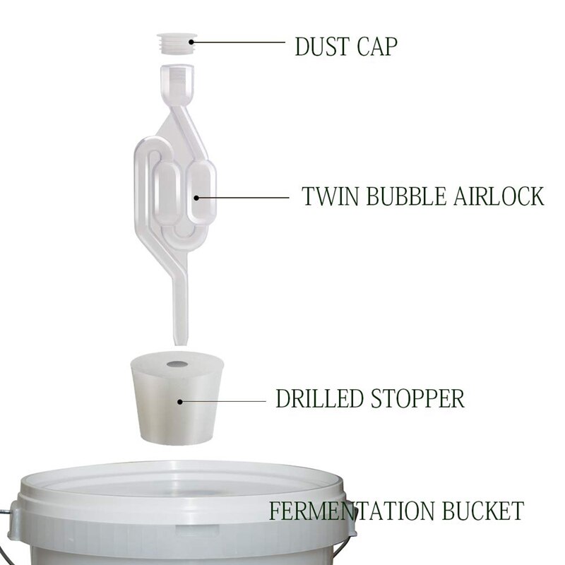 Fermentation Air Lock, 5 S-Shaped Air Locks with Silicone Rubber Plugs, Food Grade Fermentation Sealing Valve