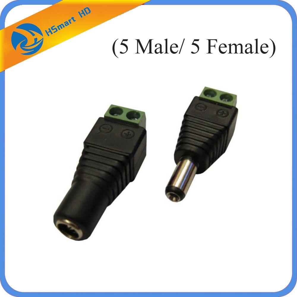 Camera Power 5 Male/ 5 Female 2.1x5.5mm 2.1mm DC Power Jack Adapter Plug Connector CCTV Camera DVR Systems