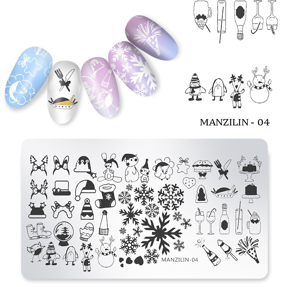 Kerst rechthoekige nagelprint stalen plaat mal kerstboom print sjabloon 6 x 12cm nail art transfer print tool
