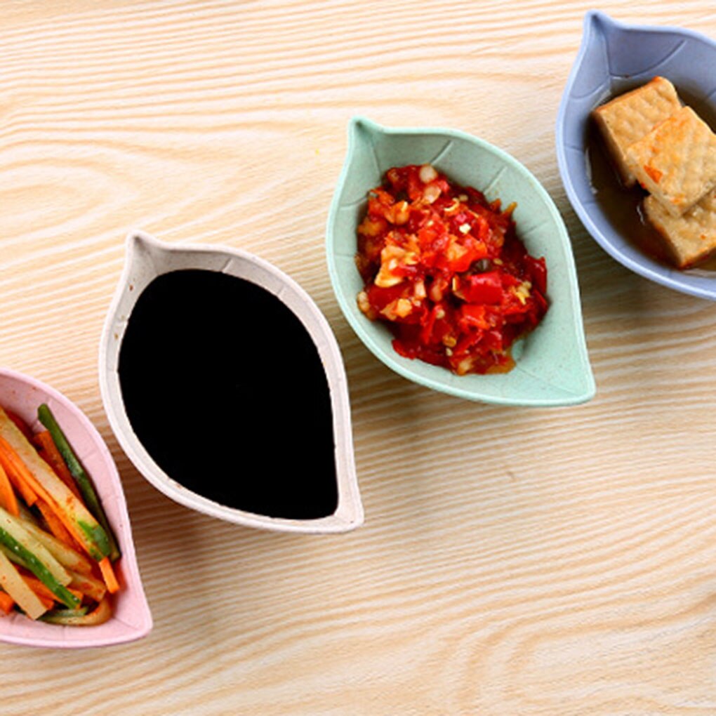 Wheat Straw Leaf Shape Seasoning Dishes Table Sauce Container Kitchen Cutlery Snack Plate 7*11cm