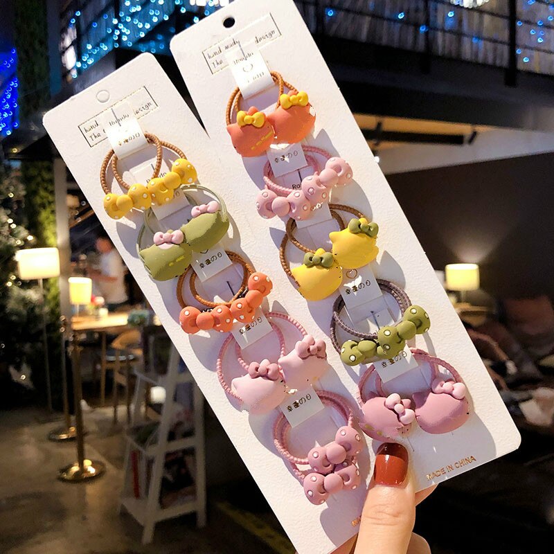 15/20 Pcs/Bag Children Cute Colors Cartoon Fresh Fruit Flower Elastic Hair Bands Girls Acrylic Rubber Bands Kid Hiar Accessories: Cat bow-20 Pcs