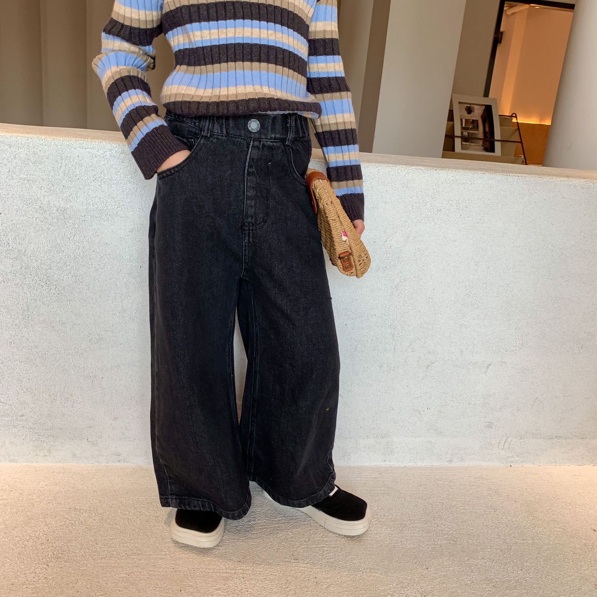 Efterår piger jeans bukser børn brede ben bukser pige jeans: 4t