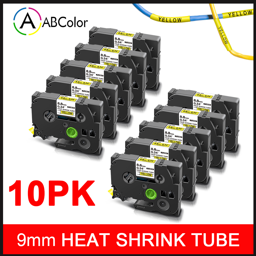 10PK Industrial Tapes For Brother Hse-211 Hse-221 Hse-611 Hse-621 Heat Shrink Tube Tapes 6mm/9mm for Brother P touch Label Maker: 9mm-Black on Yellow