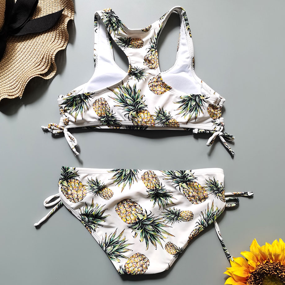 7-16 Jaar Meisje Badpak Kids Ananas Print Tiener Meisje Bikini Set Racerback Tweedelige Kinderen Badmode Meisjes badpak