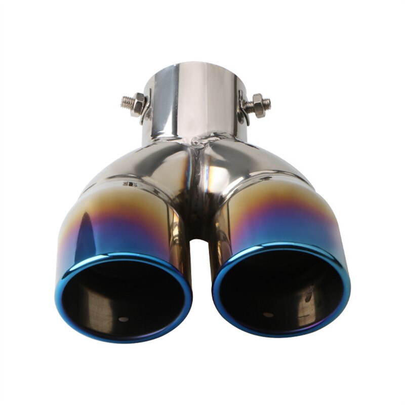 Embout de tuyau d'échappement universel en acier inoxydable, 63mm, Double sortie, silencieux, pour voiture: Straight Roast Blue