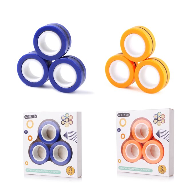 Juguetes de Anillos Magnéticos (6 Unidades). Aros Giratorios con Imán para Aliviar el Estrés, TDAH. Apto para Niños y Adultos.: Pack Azul + Naranja