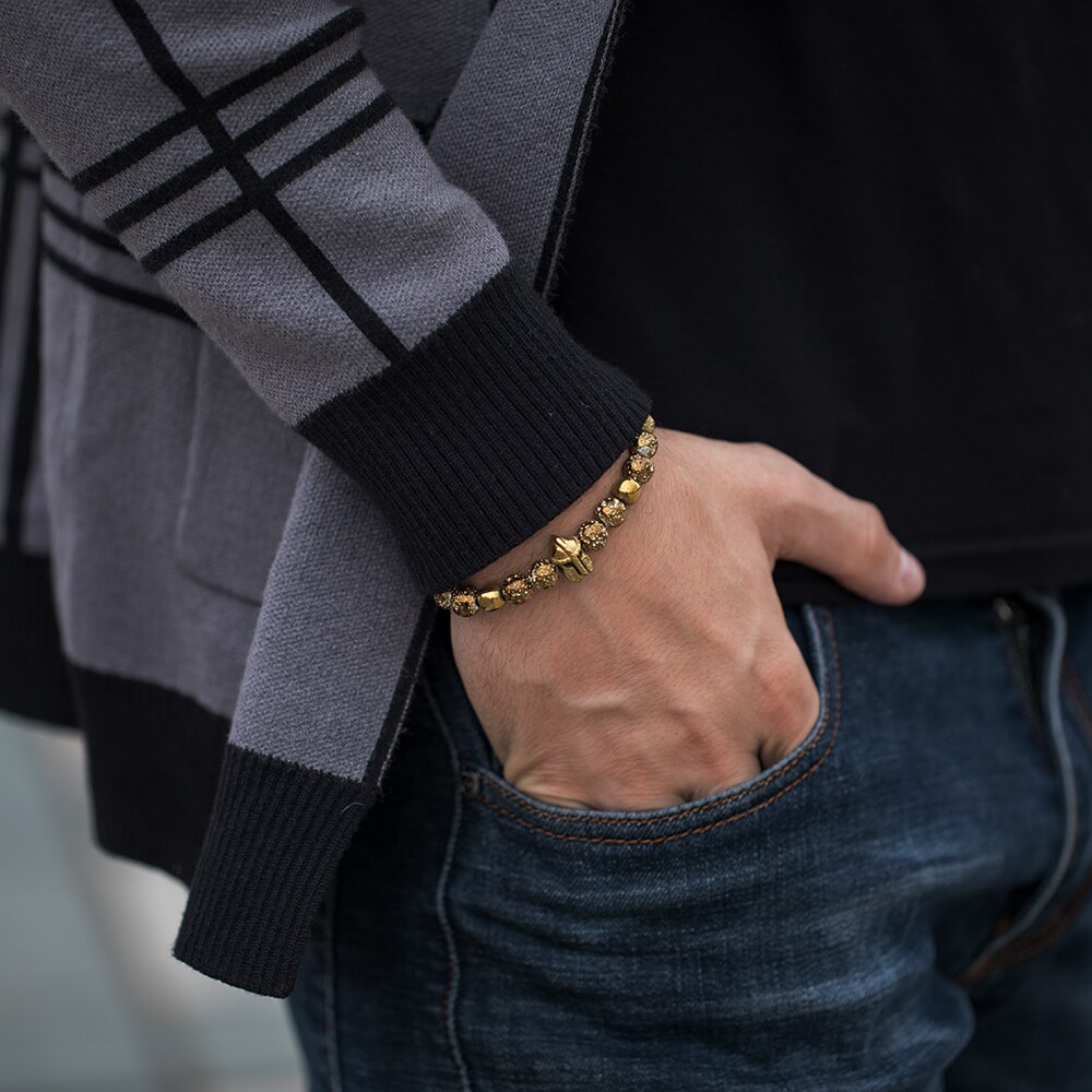 Efi dok rzymski rycerz spartański wojownik gladiator kask bransoletka skały wulkaniczne kamienny koralik bransoletka regulowana elastyczność bransoletka