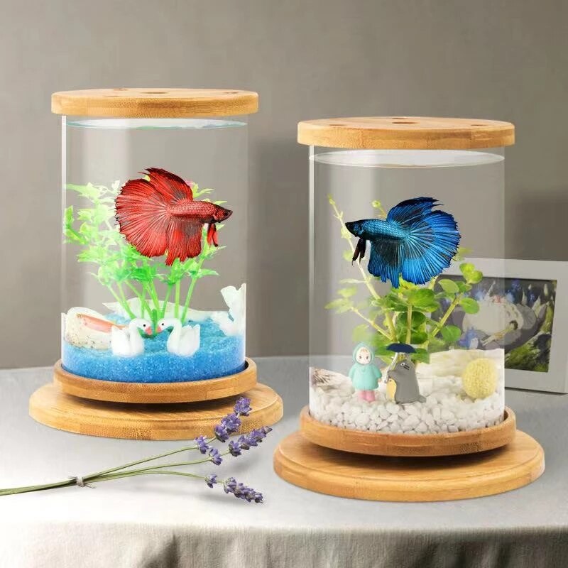 Aquarium ecological ornamental fish tank fighting fish tank micro-view rotating mini fish tank aquarium accessories