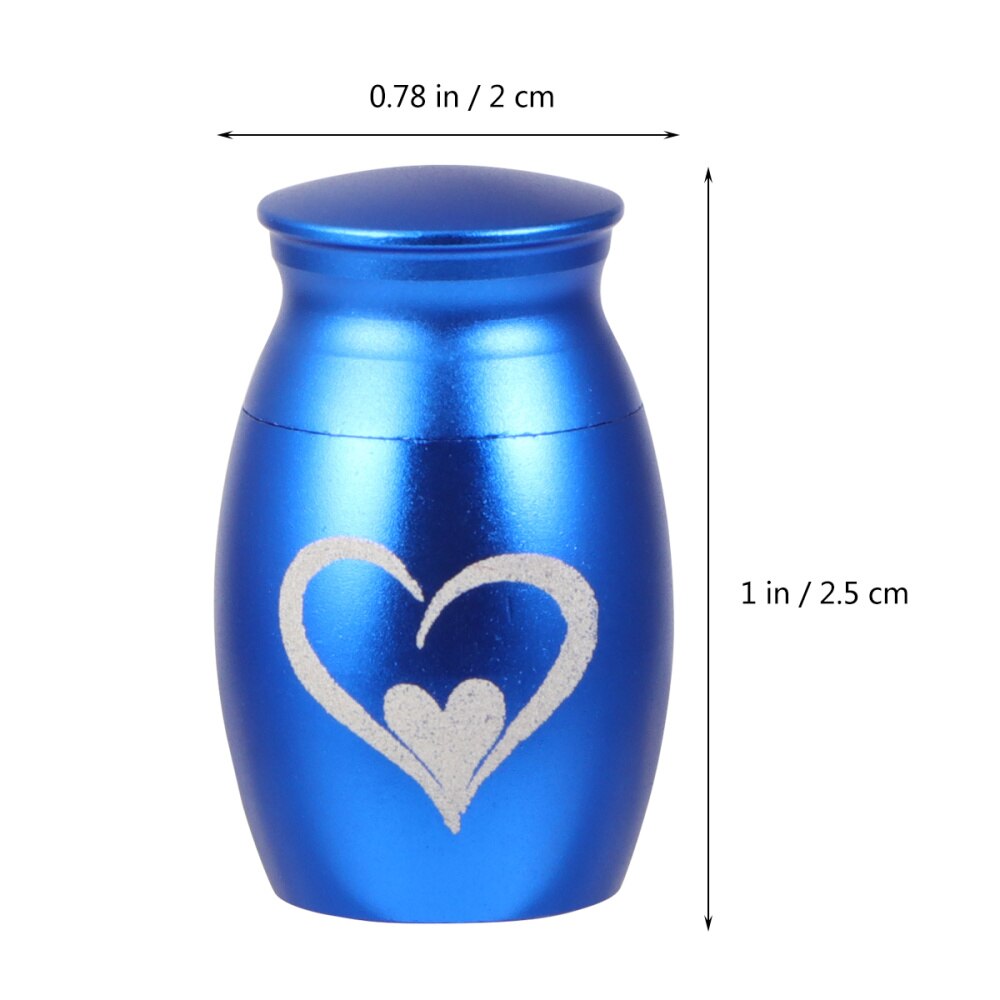 Pet Stainless Steel Cinerary Funerary Urn Jar Heart Printed Urn Container with Opening Screw Lid (Blue)