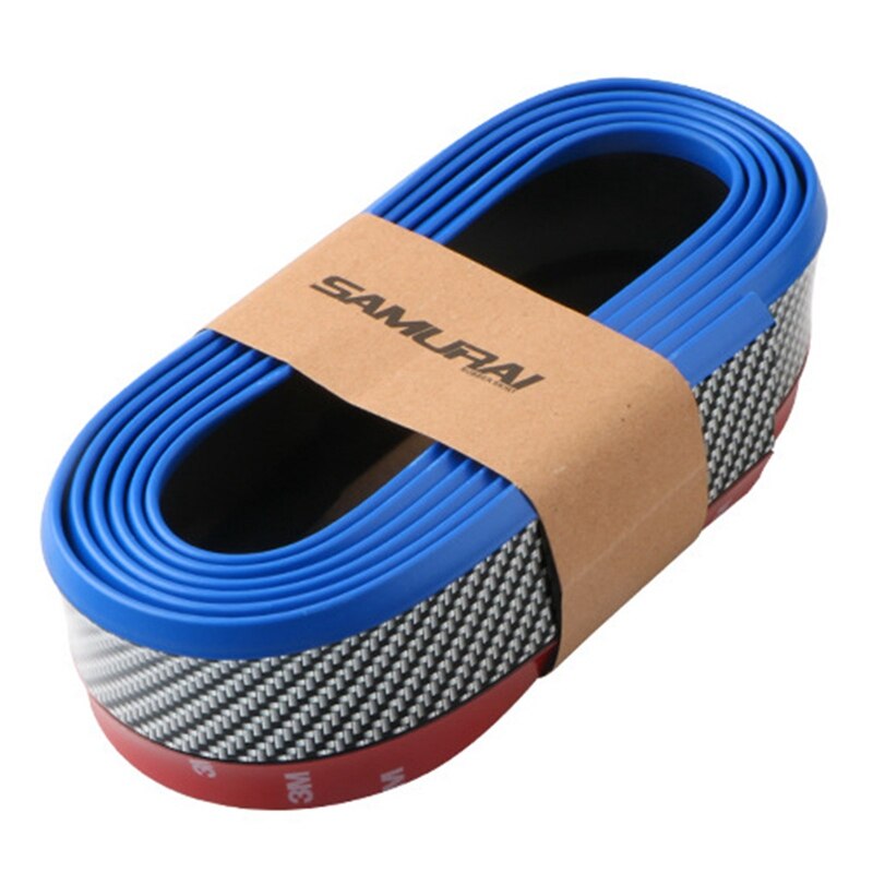 Banda de goma Universal para parachoques de labio para accesorios de coche, fibra de carbono suave frontal, 55mm de ancho, tira de 2,5 m de largo, exterior de coche: Carbon Fiber Blue