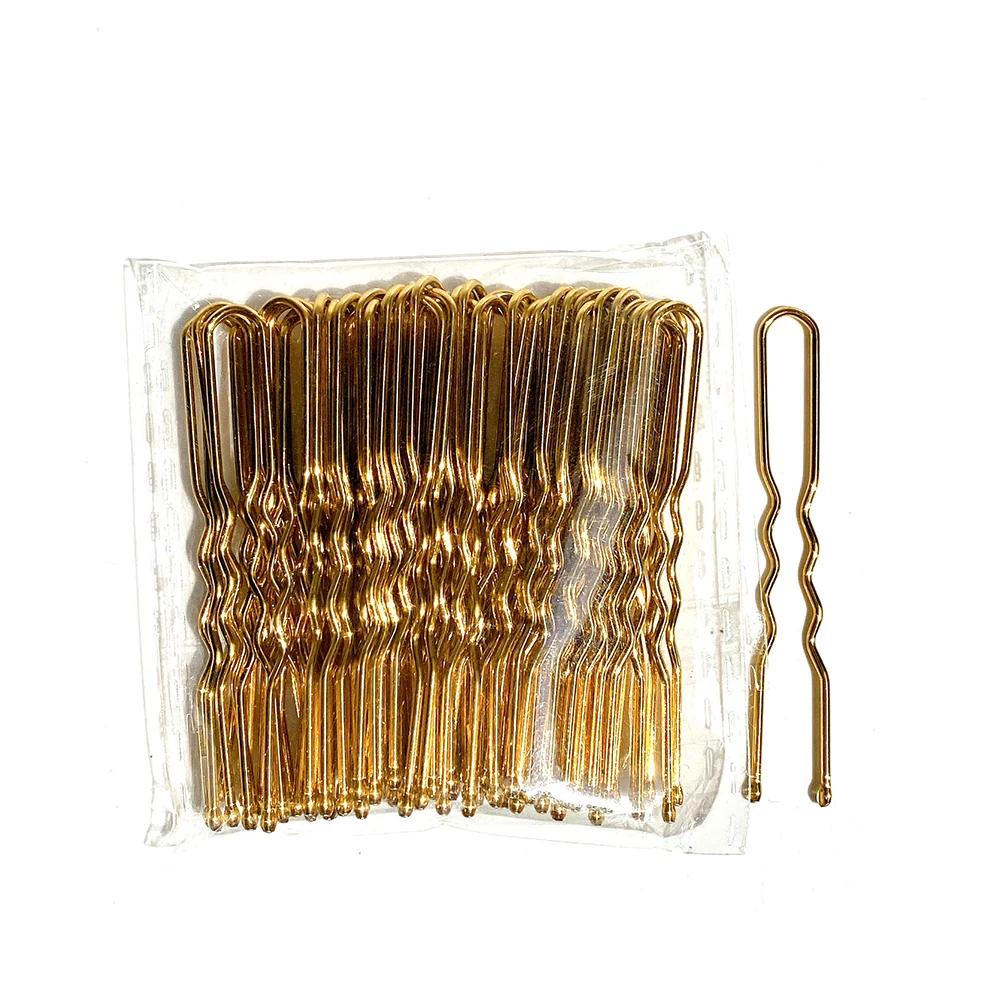 50Pcs Women 5/6/7 cm Hair Waved U-Shaped Bobby Pin Barrette Salon Grip Clip Bridal Hairpins Black Metal Hair Accessories For Bun: Gold