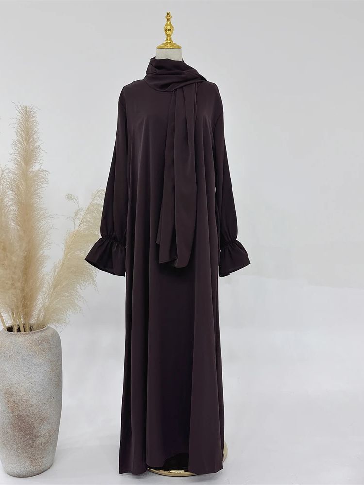 Ramadan muslimsk blygsam klädsel bönekläder för kvinnor eid abaya dubai kalkon islam kaftan mantel femme muslimska vestidos: S / Brun