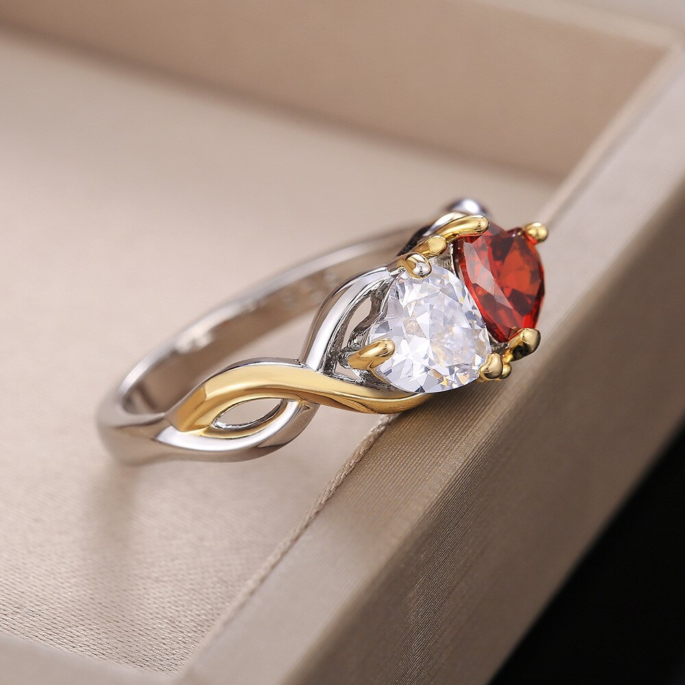 Luxe Hart Steen Ronde Zirconia Crystal Vrouwen Liefde Trouwringen Brilliant Huwelijk Ceremony Bridal Ringen Statement Sieraden