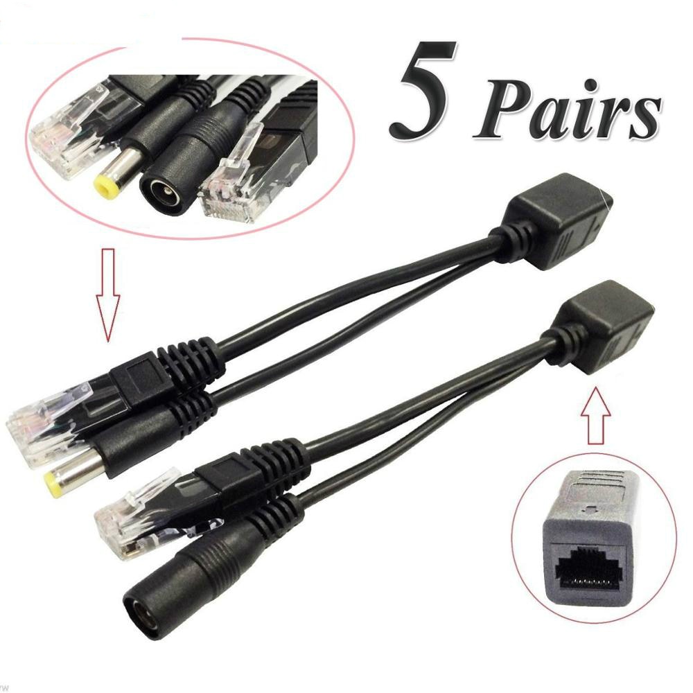 10Pcs (5 Paar) poe Splitter Poe Poe Switch Kabel Adapter Tape Gescreend 5V 12V 24V 48V Voeding Kabel 5.5*2.1Mm