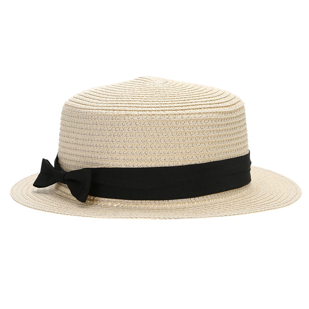 Simple Summer Parent-child Beach Hat Female Casual Panama Hat Lady Women Flat Wide Brim Bowknot Straw cap girls Sun Hat