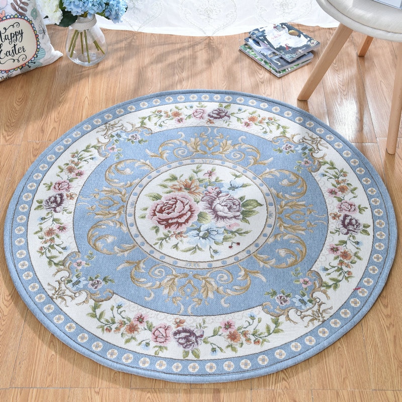 Luksus rundt tæppe til stuen jacquard klassiske skridsikre blomstrede gulvmåtter soveværelse børn lege vand absorption område tæpper