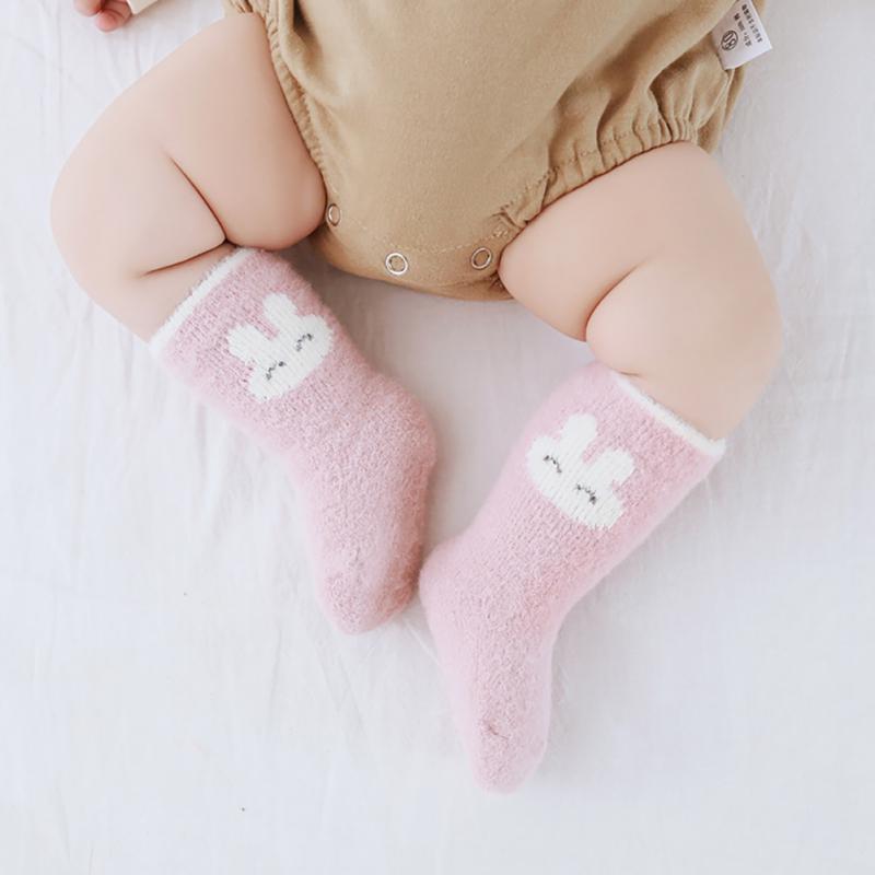 0-3Y Baby Socks Winter Newborn Thick Warm Foot Sock Kid Coral Fleece Cartoon Cotton Sox For Girl Boy Middle Tube Socks 2022