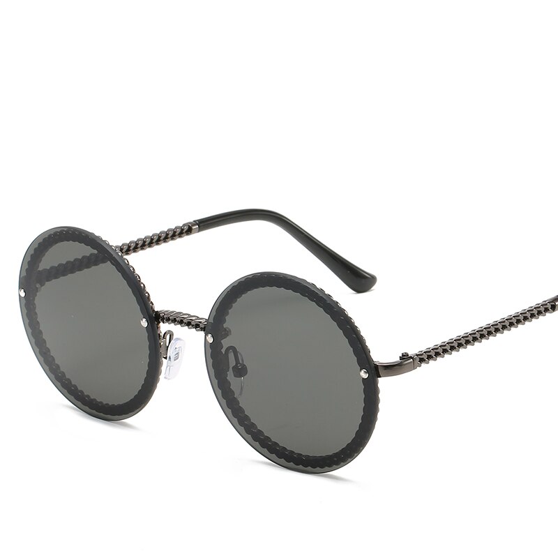 Mærke runde solbriller kvinder luksus kantløse feamle nuancer europa populære ins solbriller lunettes de sol femme: Sort grå