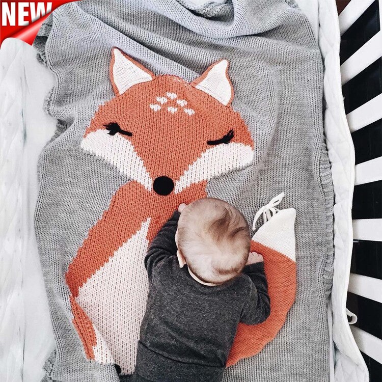 Brand Bebe Cute Fox Blanket Stereo Ear Towel Spring Autumn Kniting Soogan Sweater Quilt Beach Mat Baby Cotton Blanket