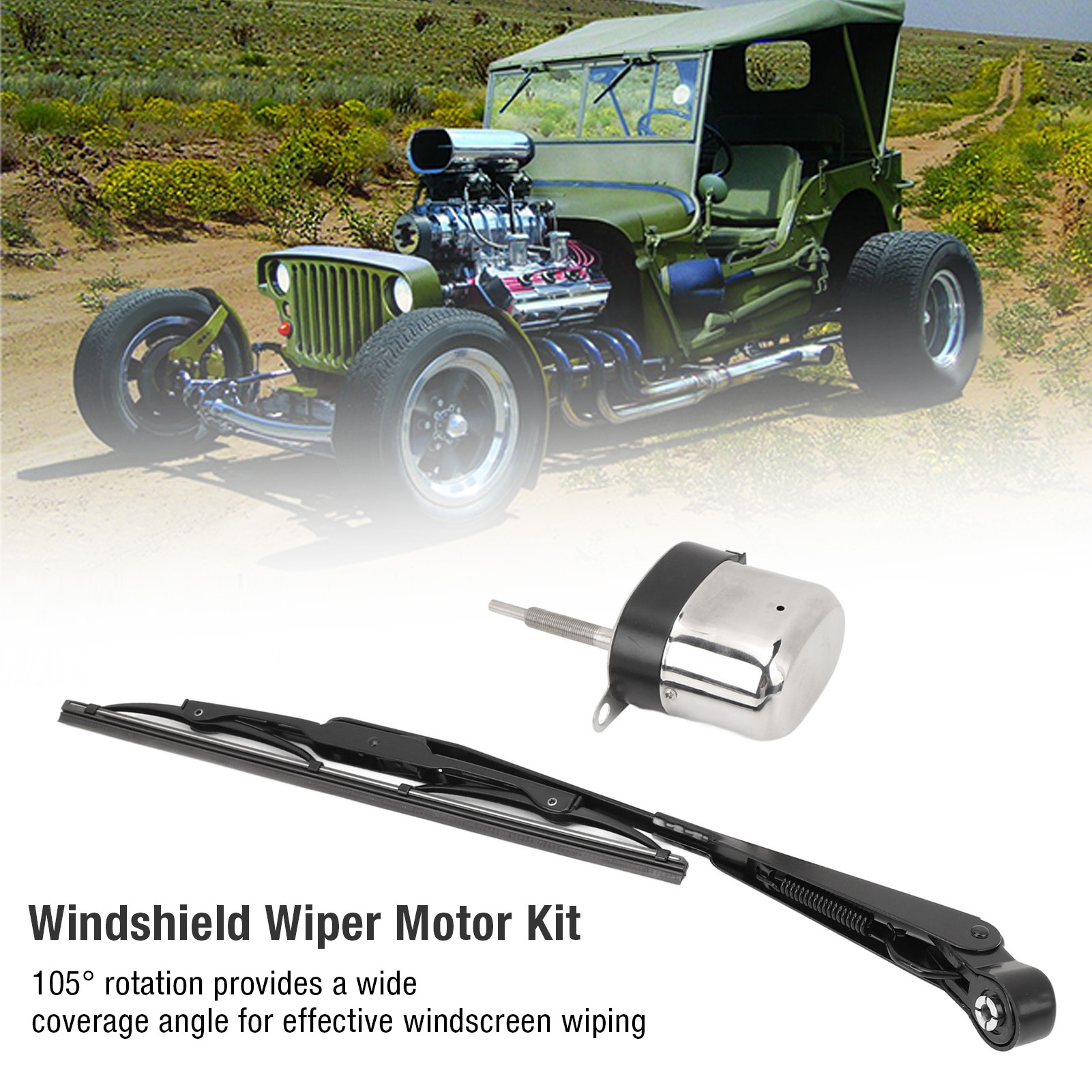 Wiper Motor Blade Kit Wiper Arm 105° Rotating Long Lasting for Tractor Fishing Boat ATV UTV